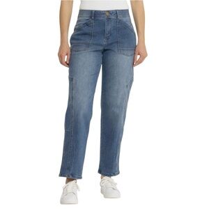 Democracy Ab Technology Barrel Jeans Size 6 Medium Wash Blue Side Panel Legs